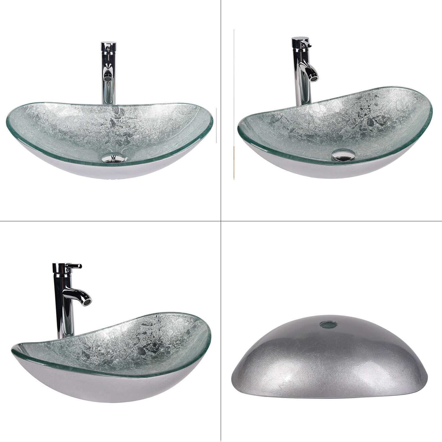 24″Modern Bathroom Vanity Set: All-in-One with Silver Glass Vessel Sink & Mirror