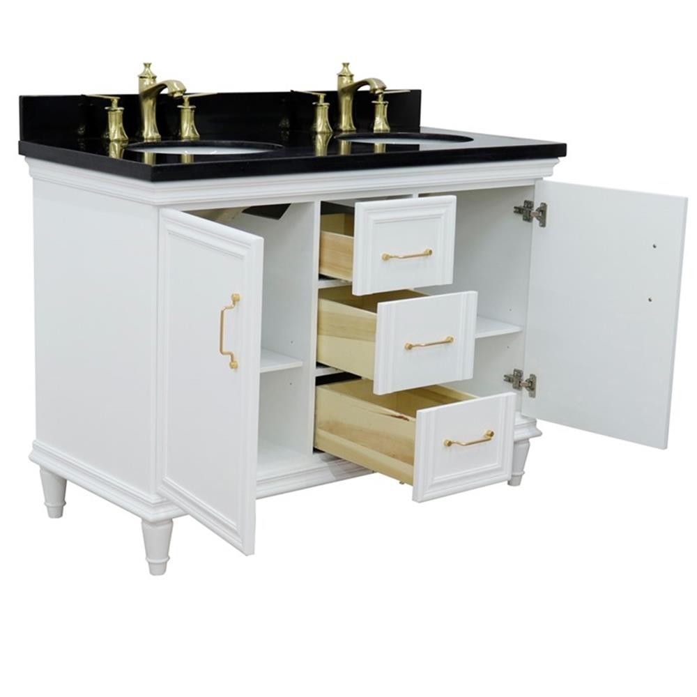 49 in. Double Wooden Vanity White with Black Galaxy Oval Sink