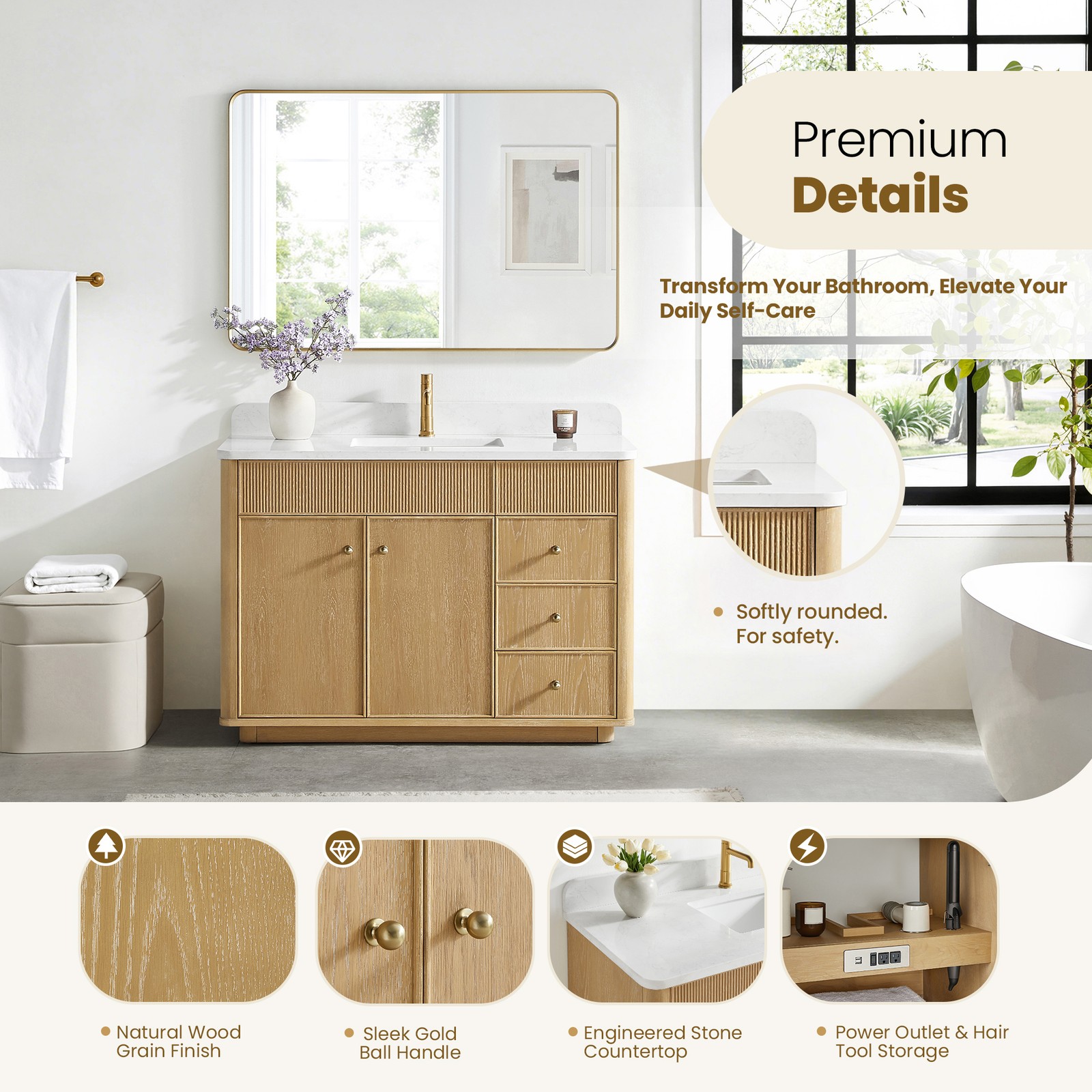 Zogno 48″ Solid Wood Single Bath Vanity in Washed Ash Gray with White Stone Top