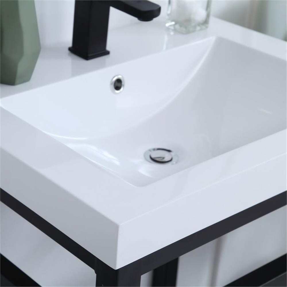 Pemberly Row 24″ Single Resin Top Metal Bathroom Vanity in Black