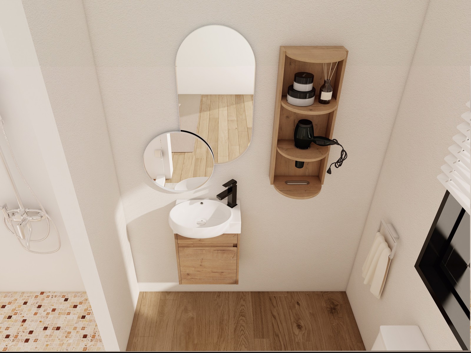 16Inch Wall Mounted Bathroom Vanity With Ceramic Sink Basin W/ Storage Rack Oak
