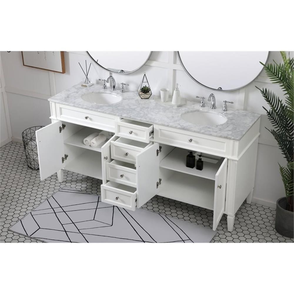 Elegant Decor Park Avenue 72″ Metal MDF Marble Double Bathroom Vanity in White