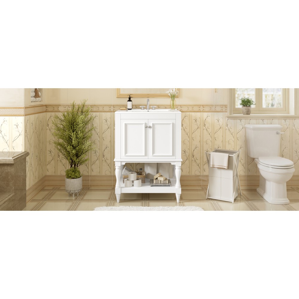 24″ Modern Bathroom Vanity w/ Ceramic Sink & Storage, White