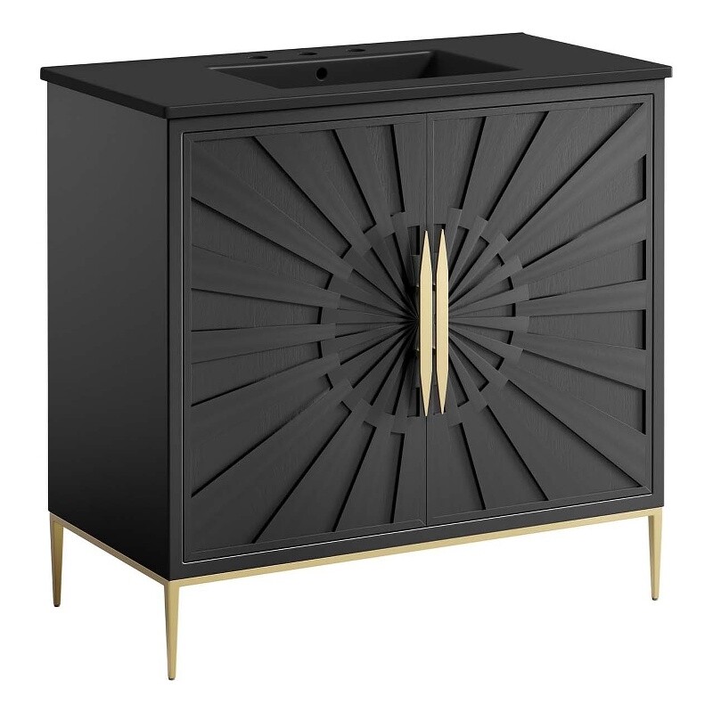Modway Awaken 36″ Solid Wood and MDF Bathroom Vanity in Black