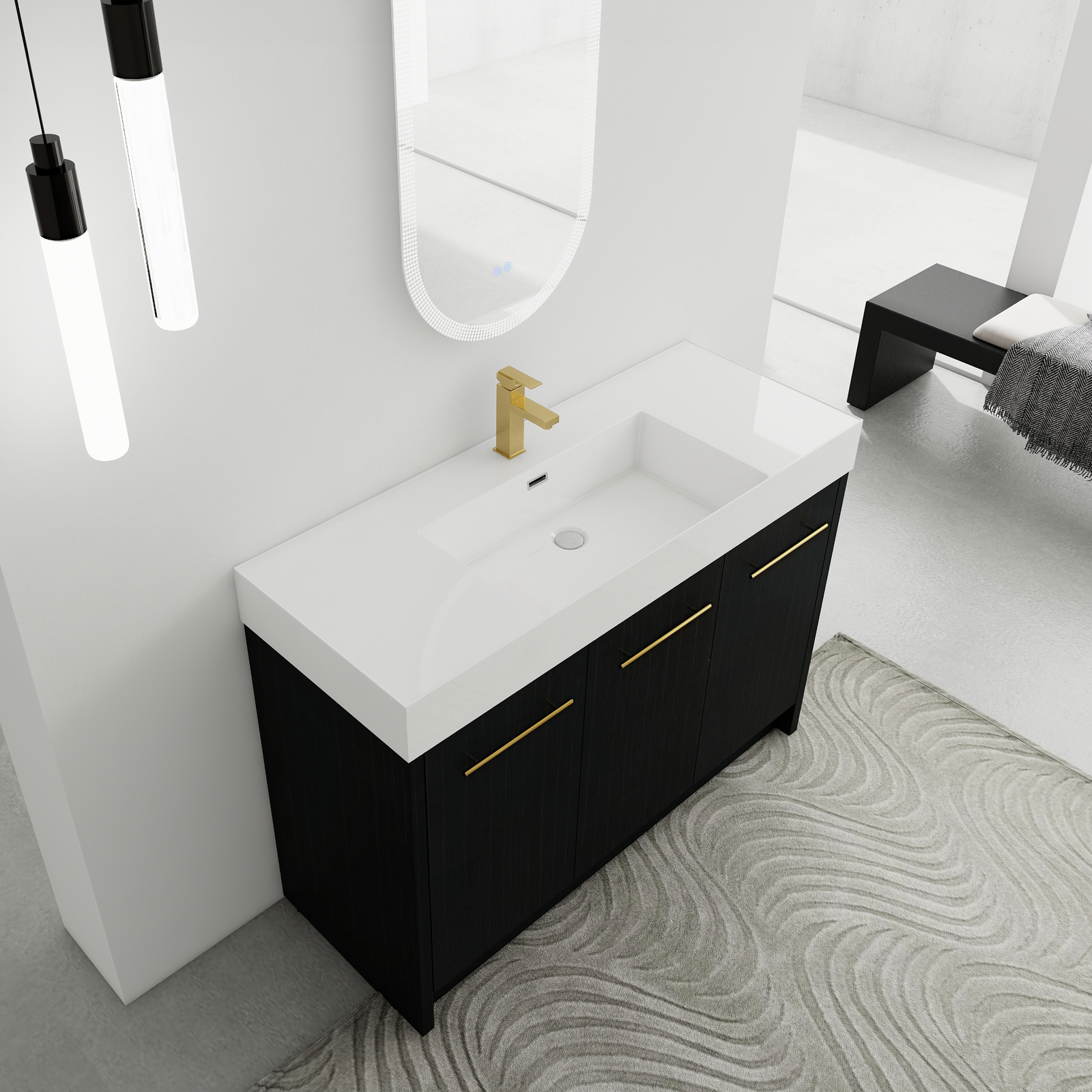 48 Inch Plywood Freestanding Bathroom Vanity with Resin Sink Door Cabinet Black