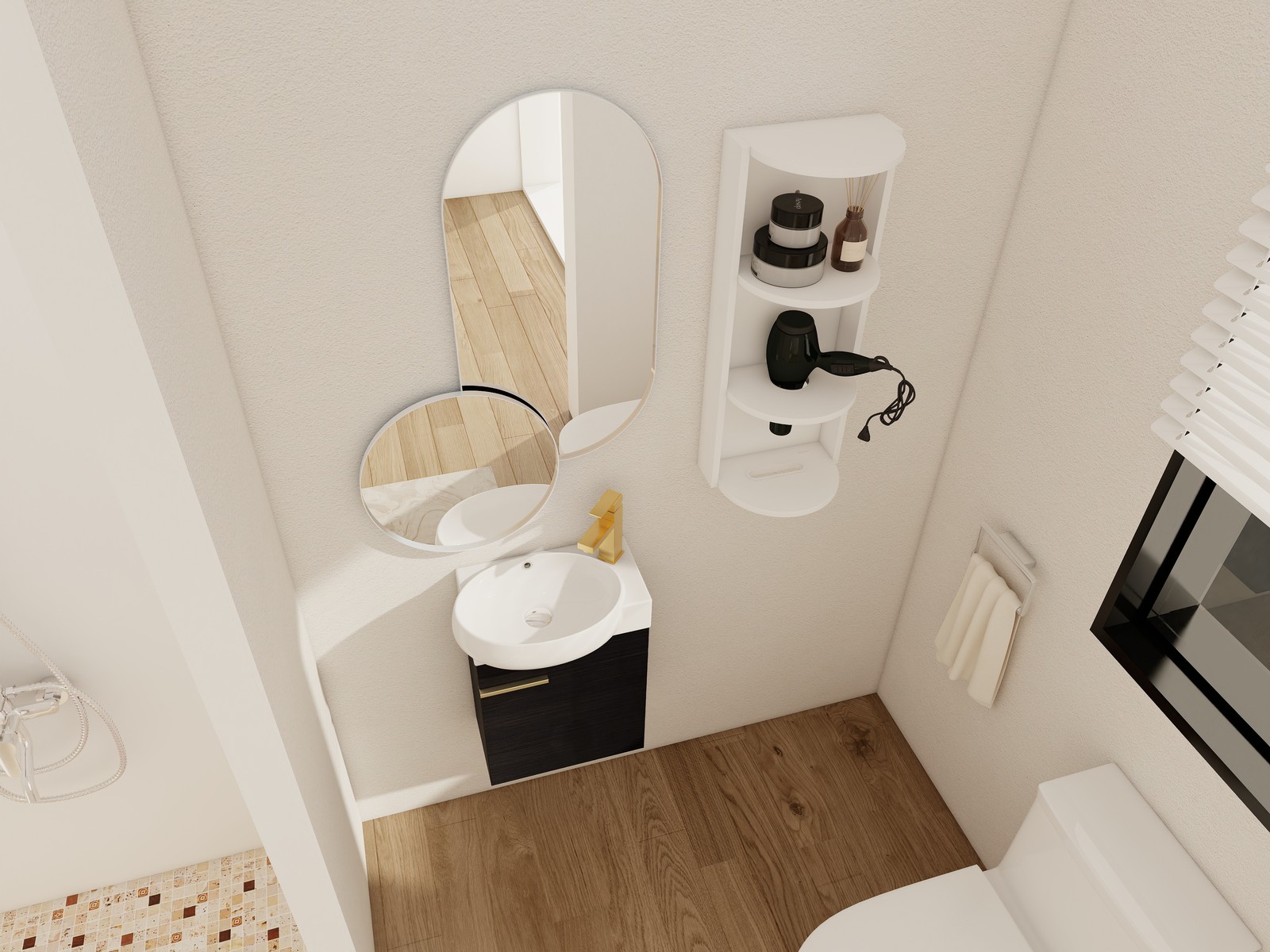 16In Freestanding Bathroom Vanity With Ceramic Sink Basin W/ Storage Rack Black