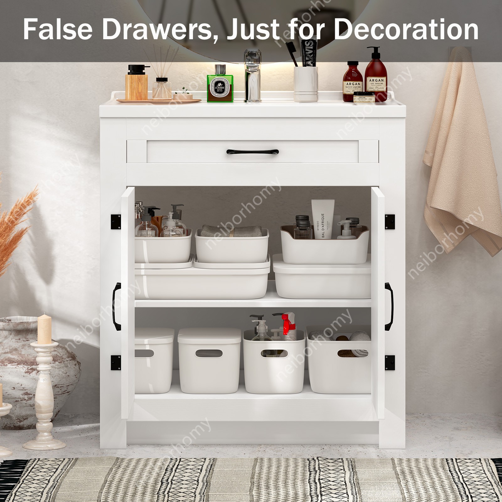 31″ Bathroom Vanity with Ceramic Sink Freestanding Storage Cabinet w/ Drawer