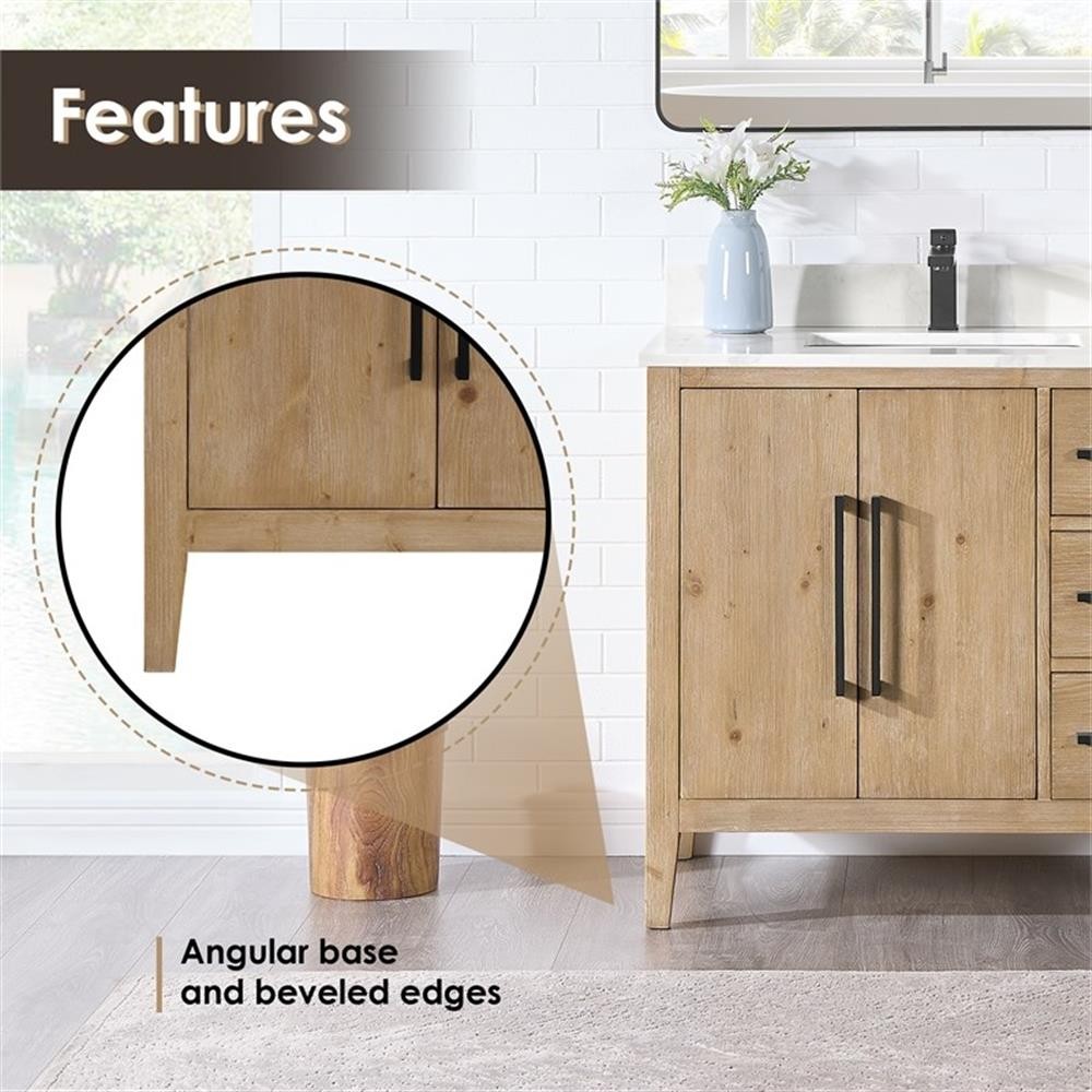 Laurel 36″ Wood Vanity in Weathered Fir Calacatta White Quartz Top no Mirror