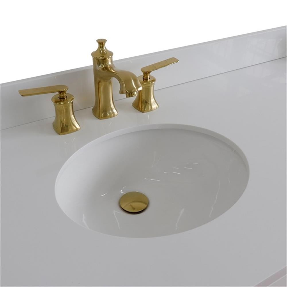 61 in. Double Wooden Vanity White White Quartz Oval Sink