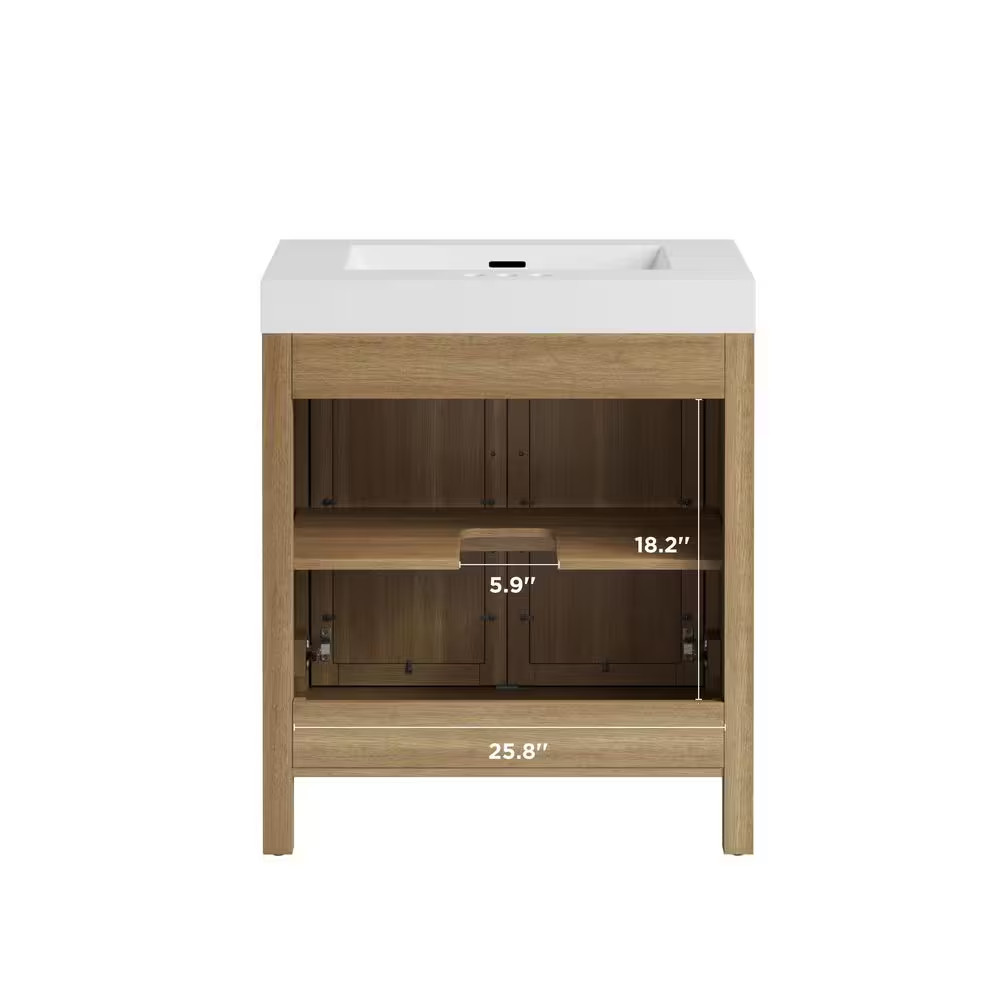 Cargrove 30 In. Single Sink Freestanding Oak Bath Vanity with White Resin Compos
