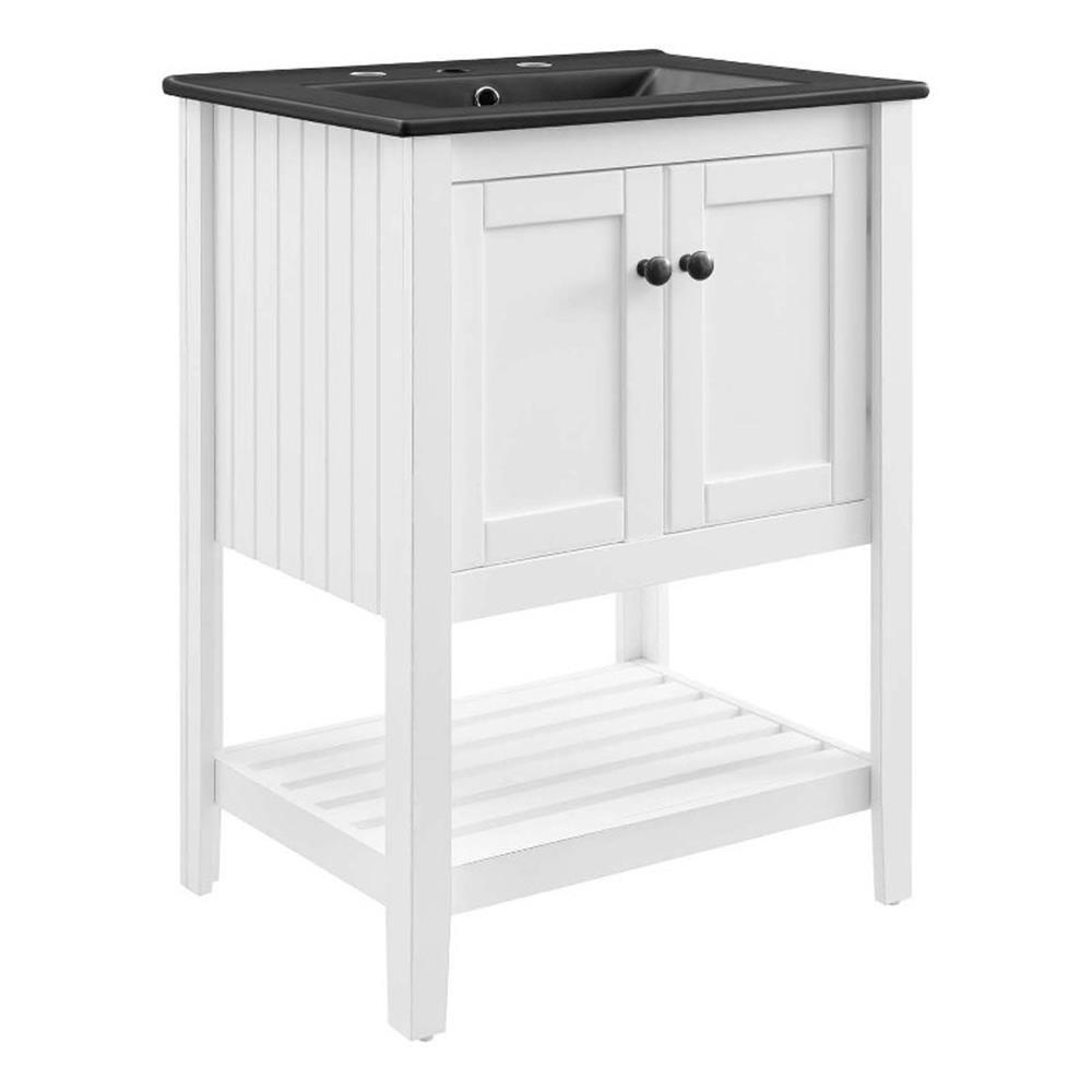 Modway Prestige 24″ Modern Wood/Ceramic Bathroom Vanity in White/Black