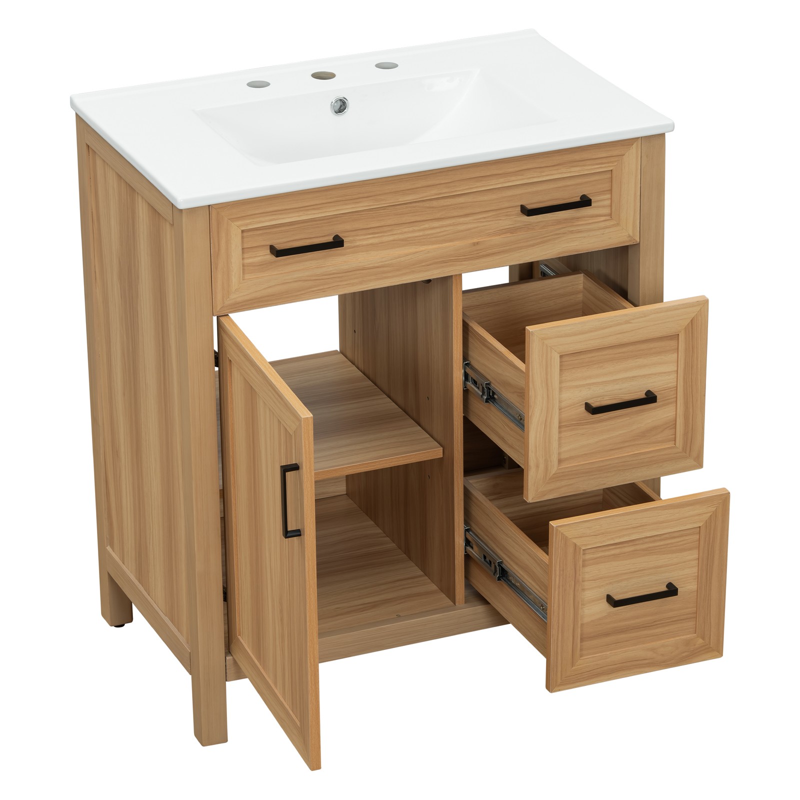 30″ Bathroom Vanity Solid Wood Frame W/Soft Close Door 2 Drawers Storage Cabinet