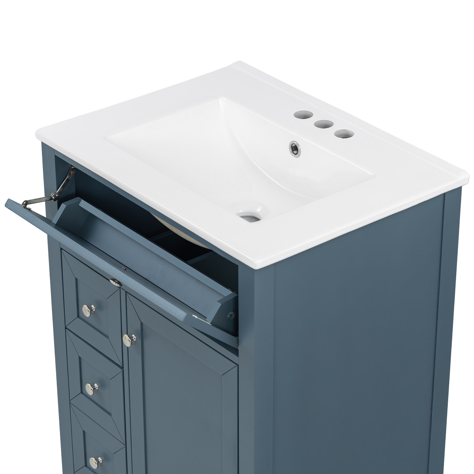 24″ Blue Gray Bathroom Vanity with Ceramic Sink & Soft-Close Drawers