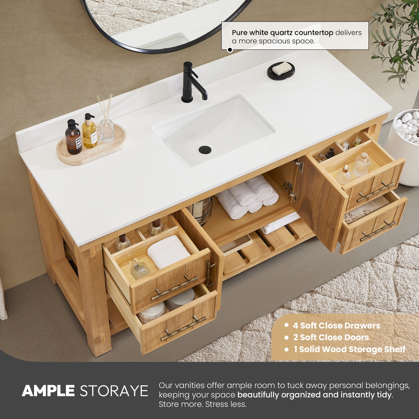 Paris 60″ Single Bath Vanity in Acacia Classic Grey with White Quartz Stone Top