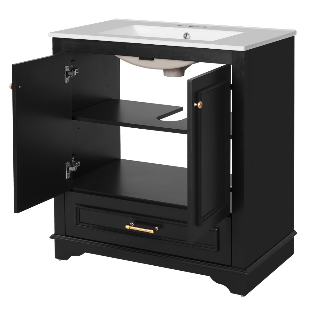 NEW 30″ Bathroom Vanity Solid Wood Frame Ceramic Sink 2 Soft Close Doors Cabinet