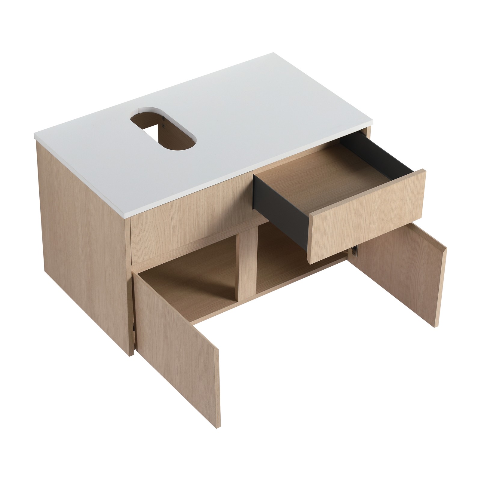 32″ Wall-Mounted Bathroom Vanity, 2 Doors & 1 Drawer, White Oak