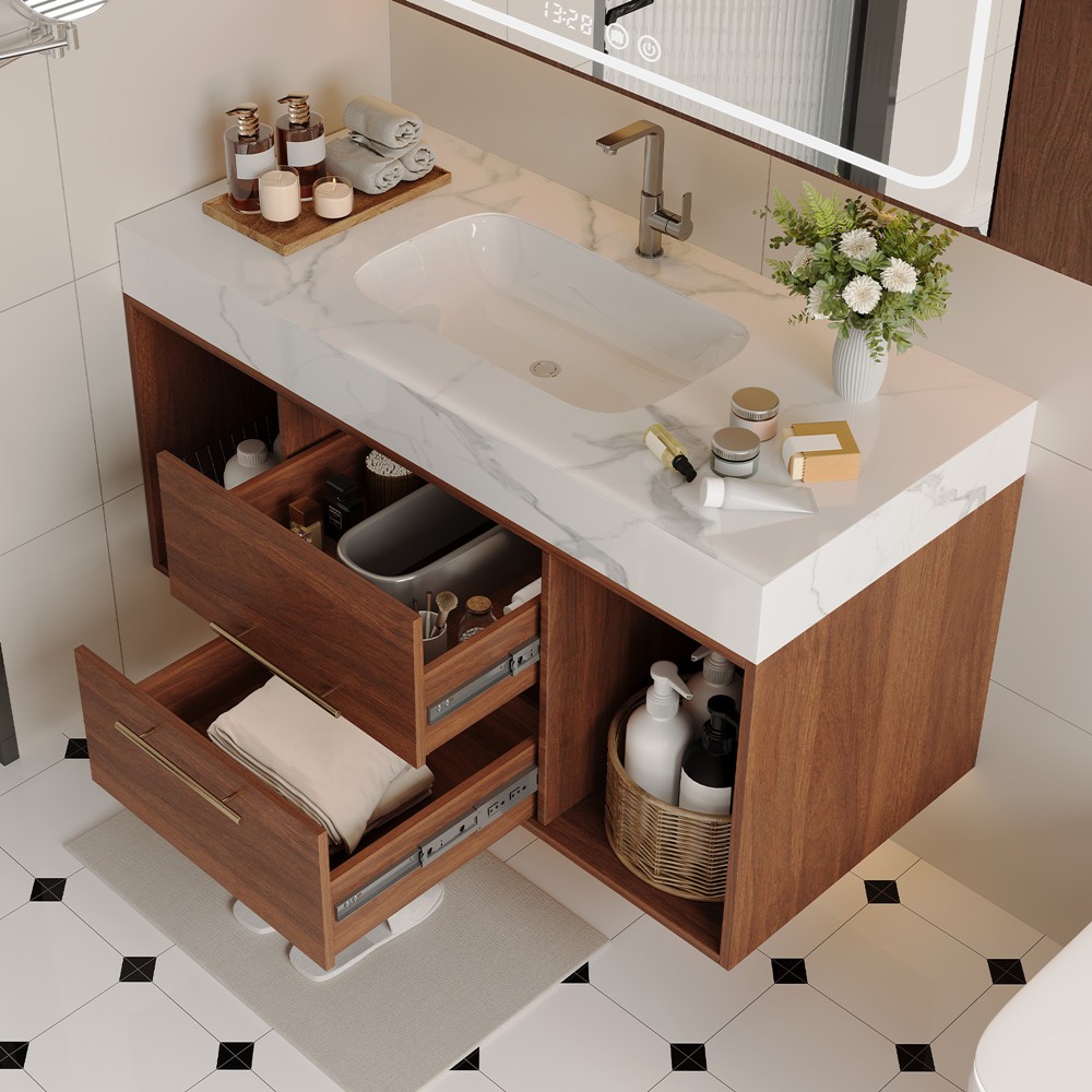 39.4″ Floating Bathroom Vanity Cabinet w/Sink,2 Drawers Wall Mounted Bath Vanity