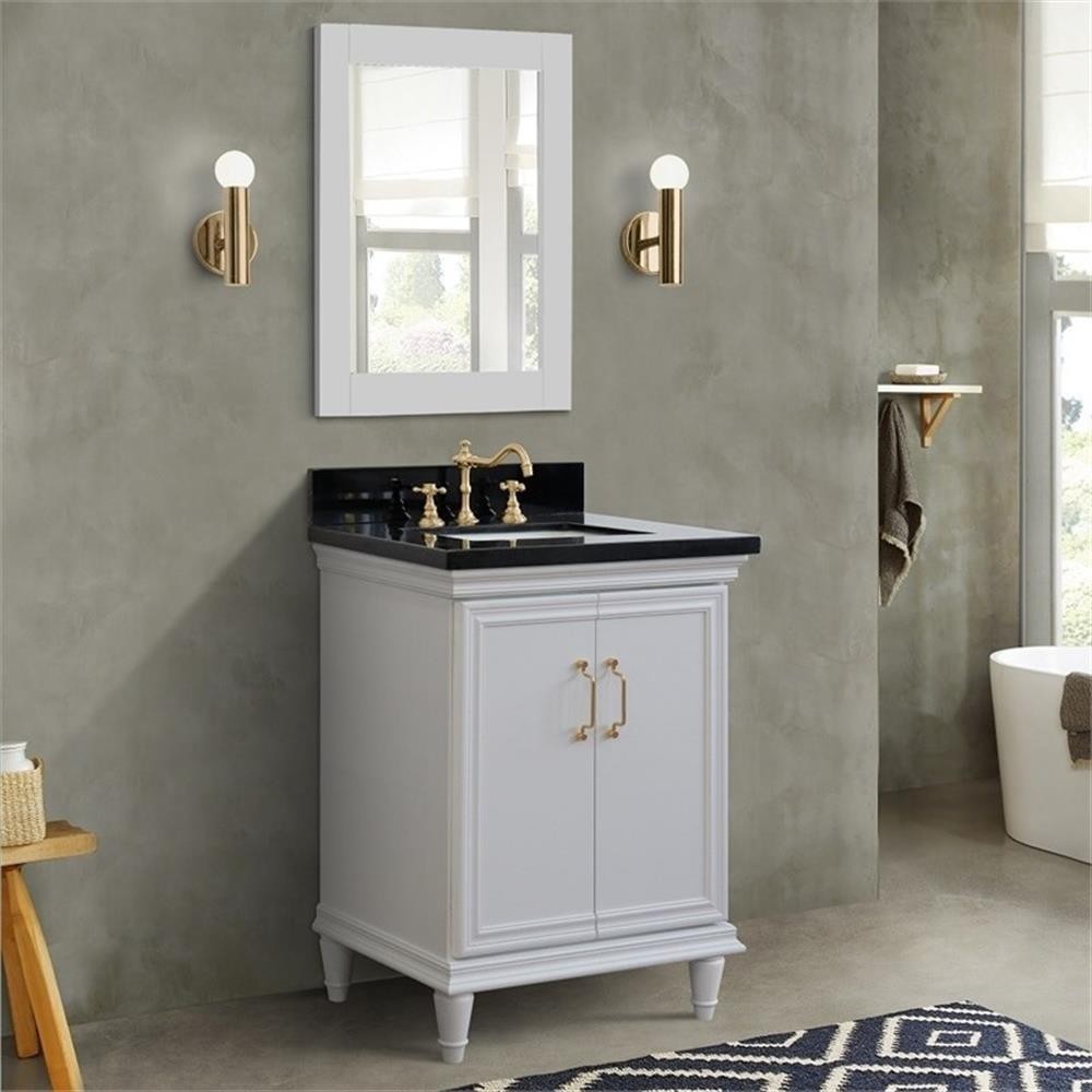 25 in. Single Wooden Vanity White with Black Galaxy Rectangle Sink