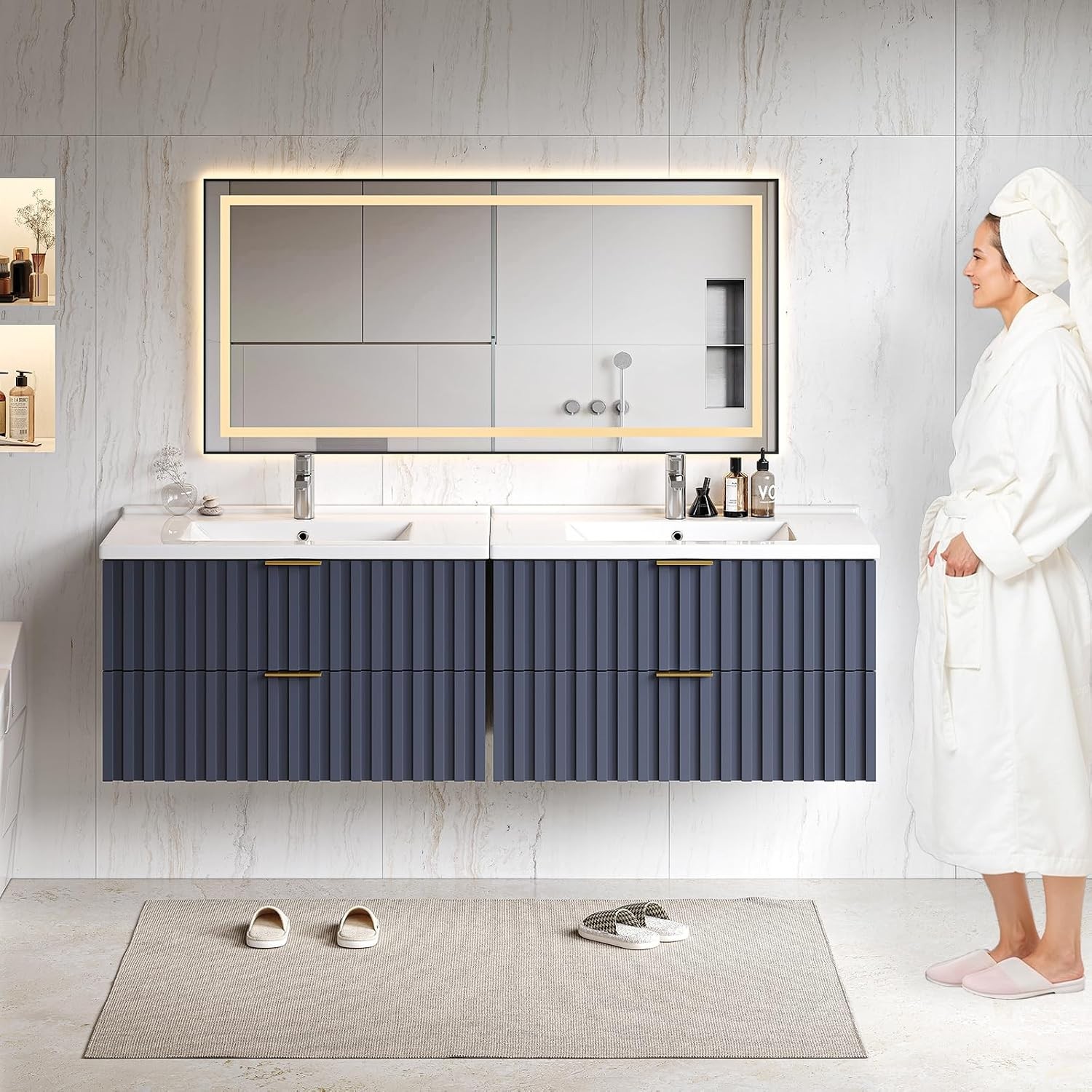 30 Inch Bathroom Vanity with Sink Combo Floating Bathroom Vanity with 2 Fluted