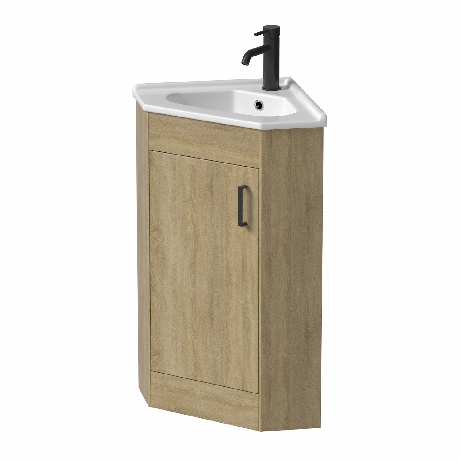 Bathroom Single Door Corner Vanity Unit Basin 1 Tap Hole Freestanding 585mm Oak