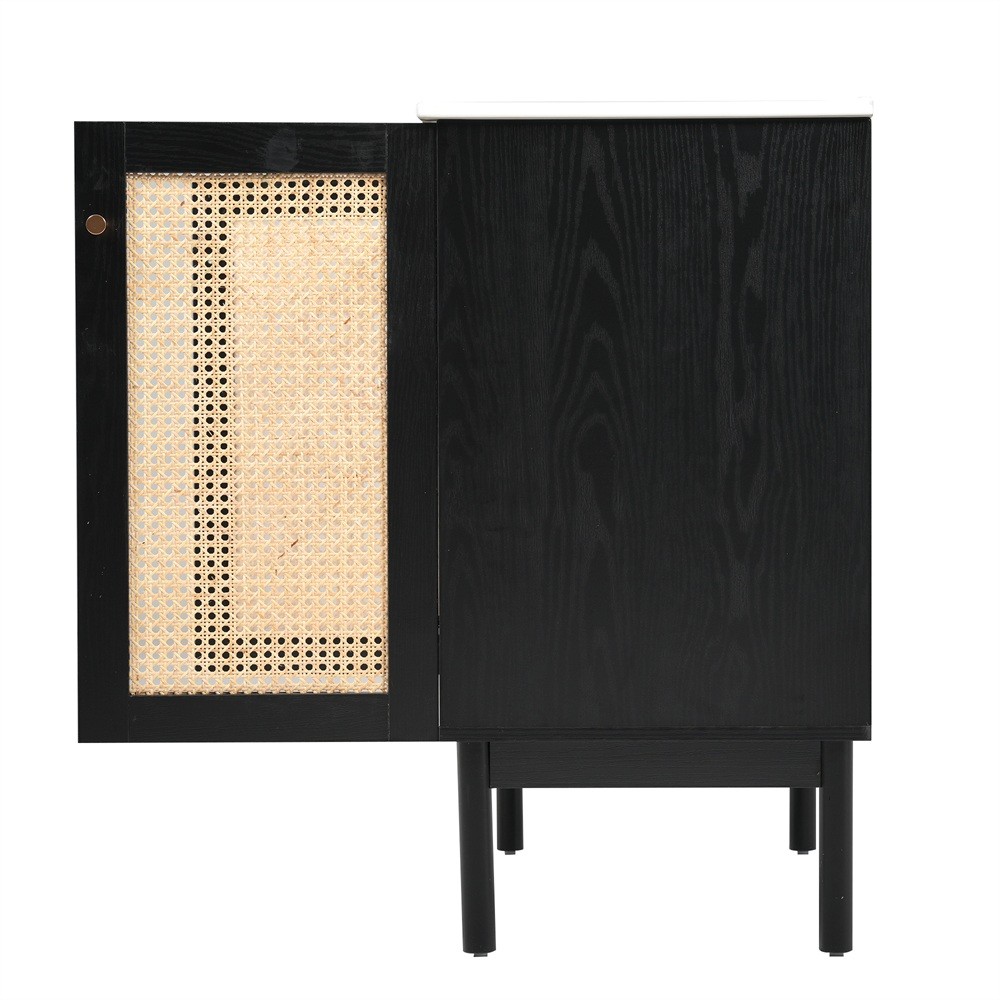 30″ Bathroom Vanity w/ Sink, Freestanding Vanity Storage Cabinet, 2 Rattan Doors