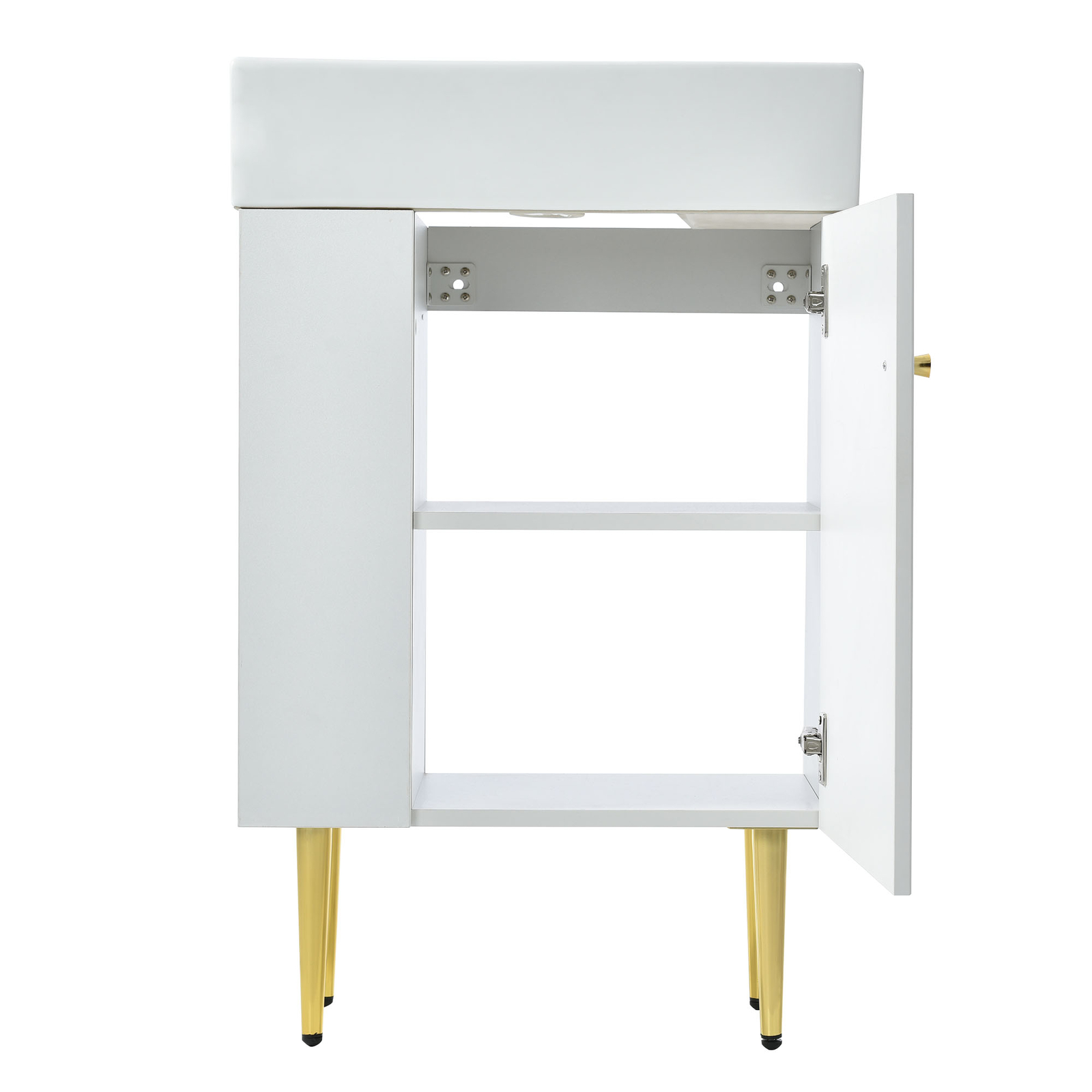 21.6″ Small Bathroom Vanity with Ceramic Sink Top with 1 Door and Side Shelves