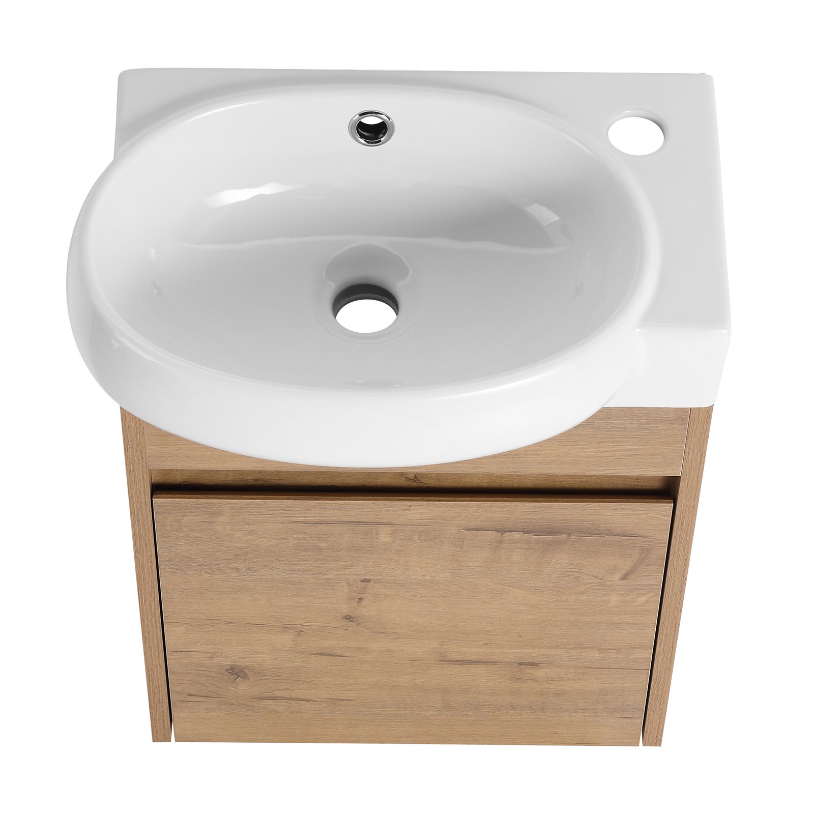 16Inch Wall Mounted Bathroom Vanity With Ceramic Sink Basin W/ Storage Rack Oak