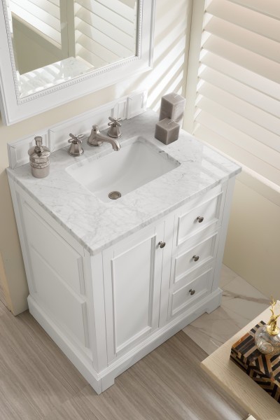 30″ James Martin De Soto 825-V30-BW-3CAR Vanity Cabinet Carrara Marble Top