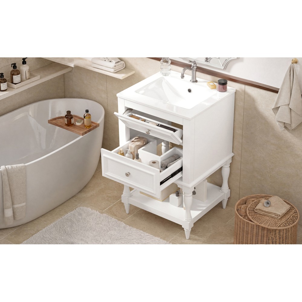 20” Retro Design Bathroom Vanity with Ceramic Sink, Open Shelf , 2 Drawers