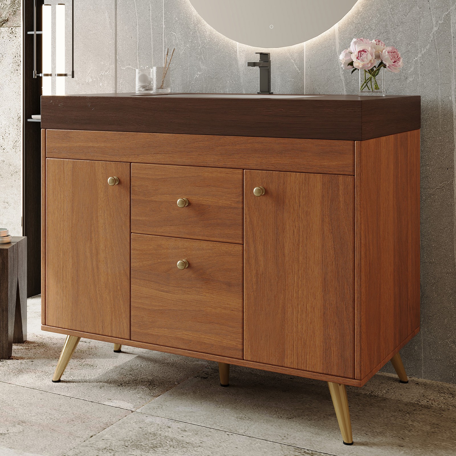 36″ Freestanding Bathroom Vanity with Sintered Stone Top & Ceramic Sink