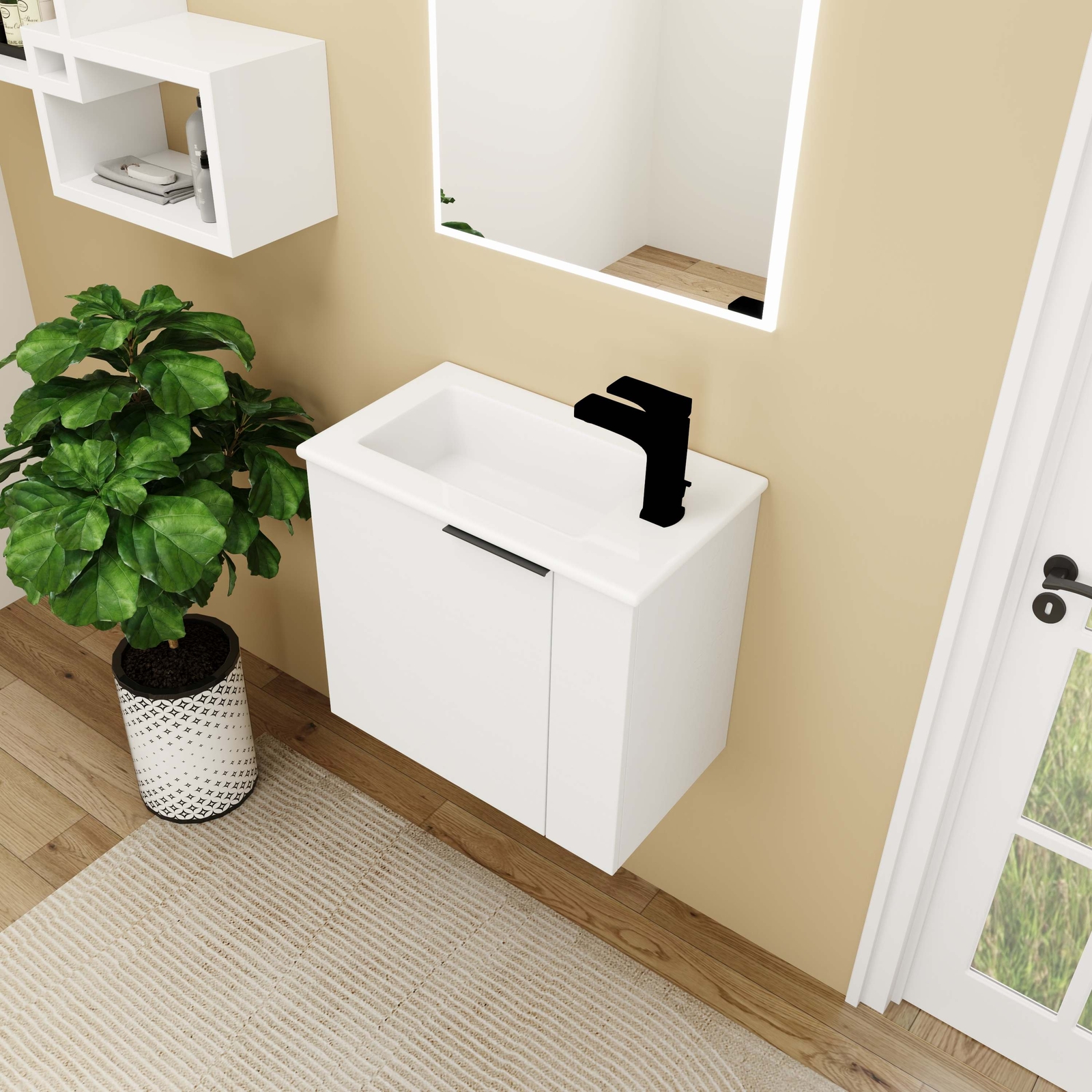 22” Wall Mounted Small Floating Bathroom Vanity w/ Sink Soft Close Door White