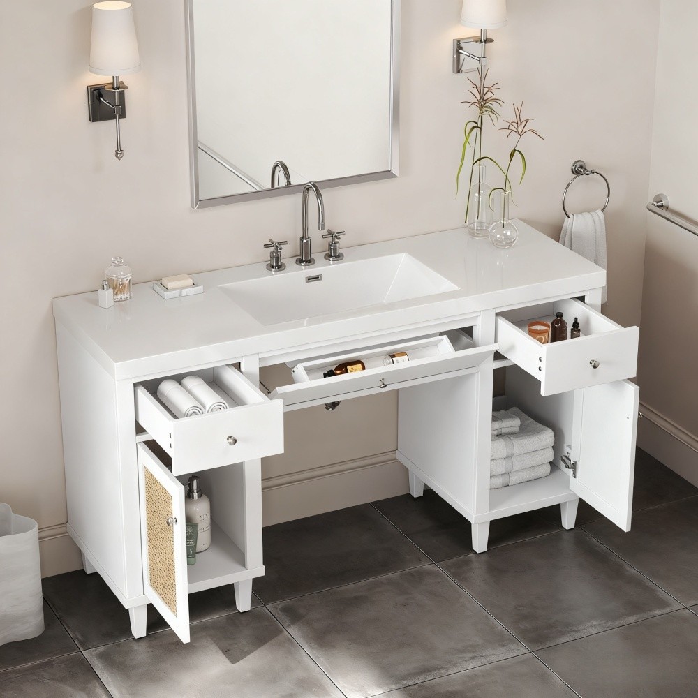 60 Inch Bathroom Vanity with SMC Sink, Modern Spacious Bathroom Storage Cabinet