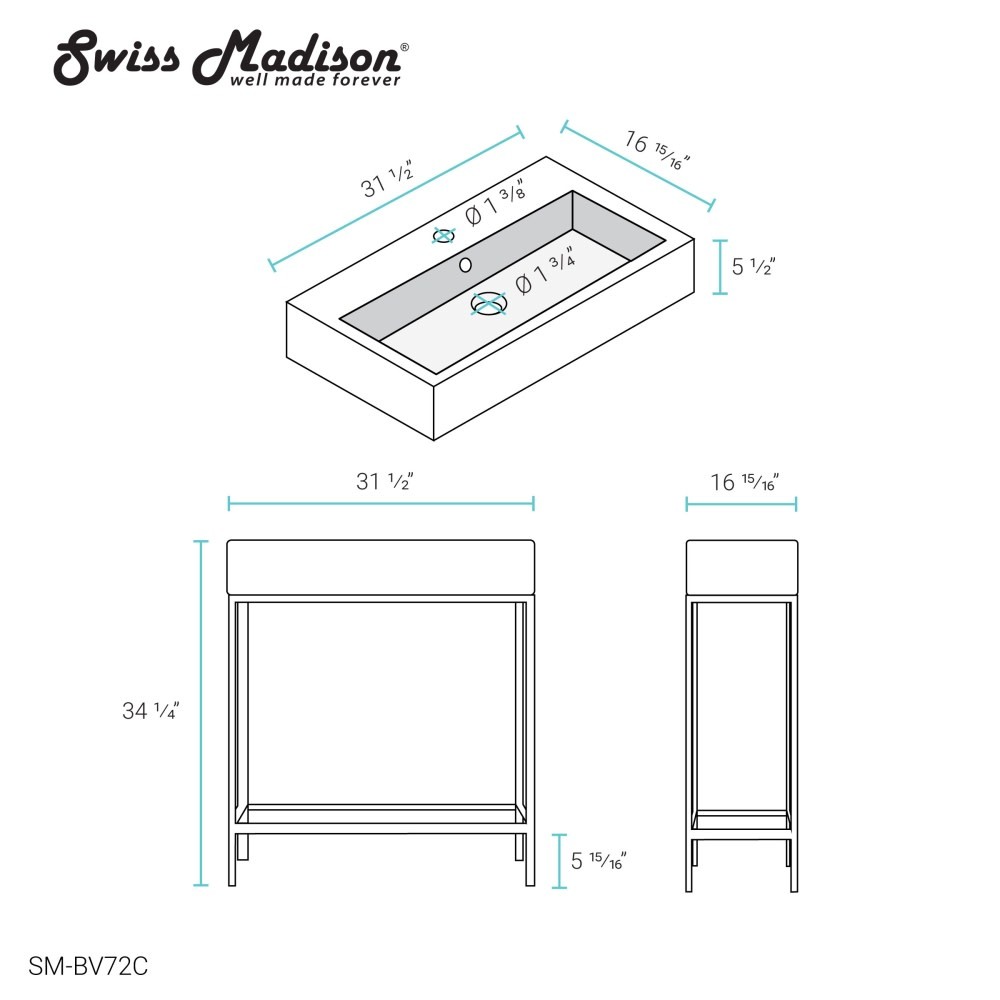 Swiss Madison SM-BV72 Pierre 33-1/2″H Console Sink Set – Chrome