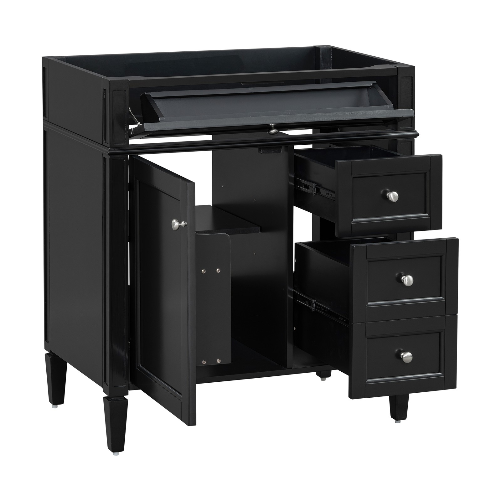 30″ Bathroom Vanity Cabinet Black Solid Wood MDF 2 Drawers