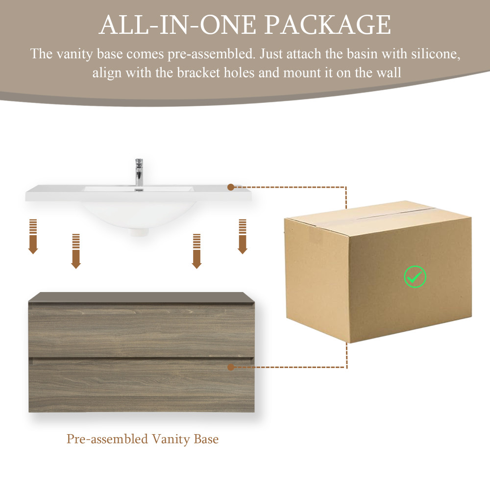 42″ Wall-Mounted Floating Bathroom Vanity with Sink & Soft Close Drawers – Grey