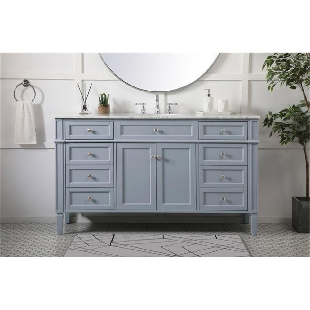 Elegant Decor Park Avenue 60″ Metal MDF Marble Single Bathroom Vanity in Gray