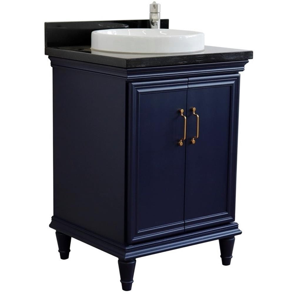 25 in. Single Wooden Vanity Blue with Black Galaxy Rectangle Sink