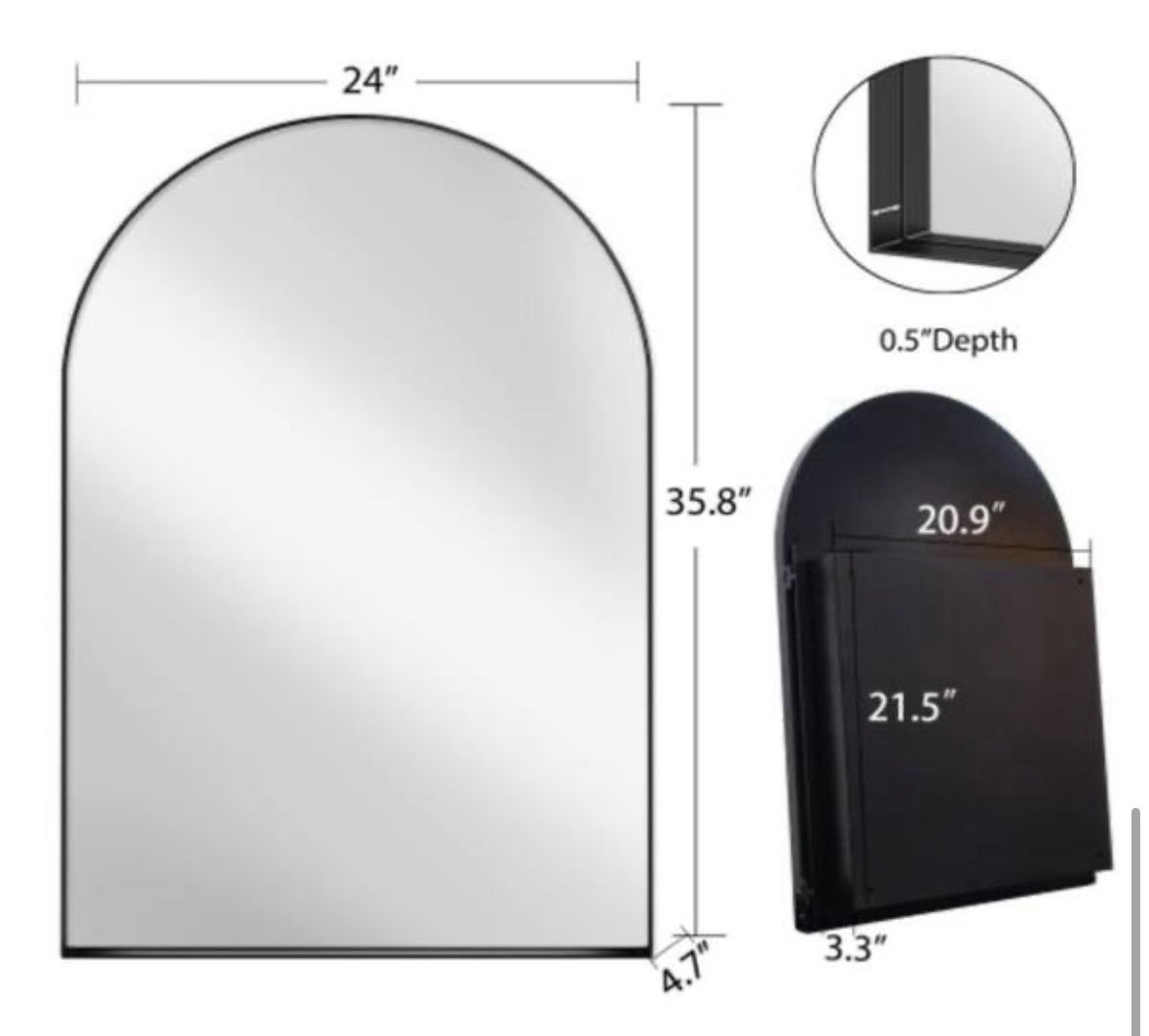 24×36 Inch Arched Recessed Medicine Cabinet, Metal Framed Bathroom Wall Cabine