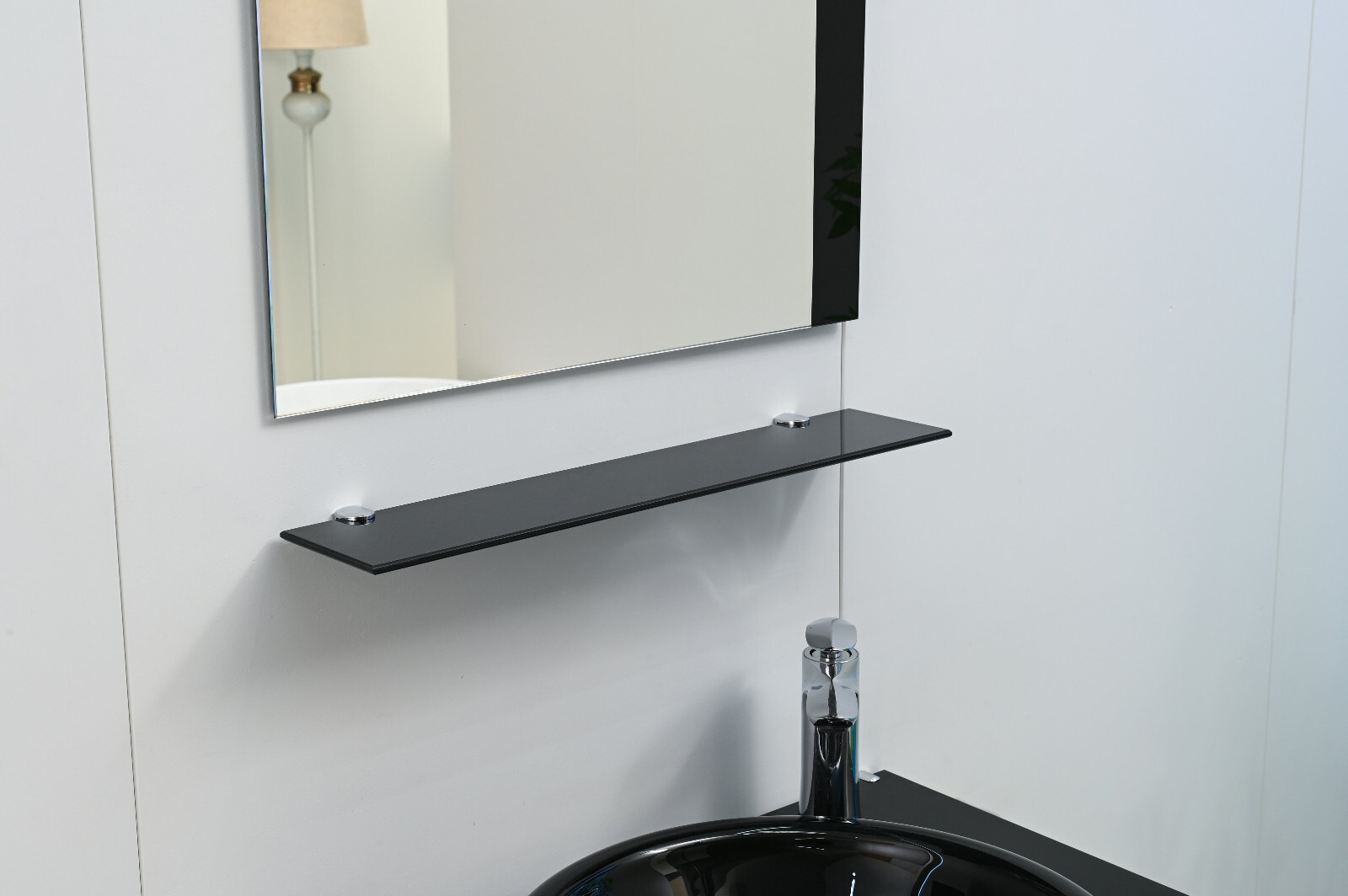 24″ Wide Modern Tempered Glass & Stainless-Steel Set include mirror and shelve