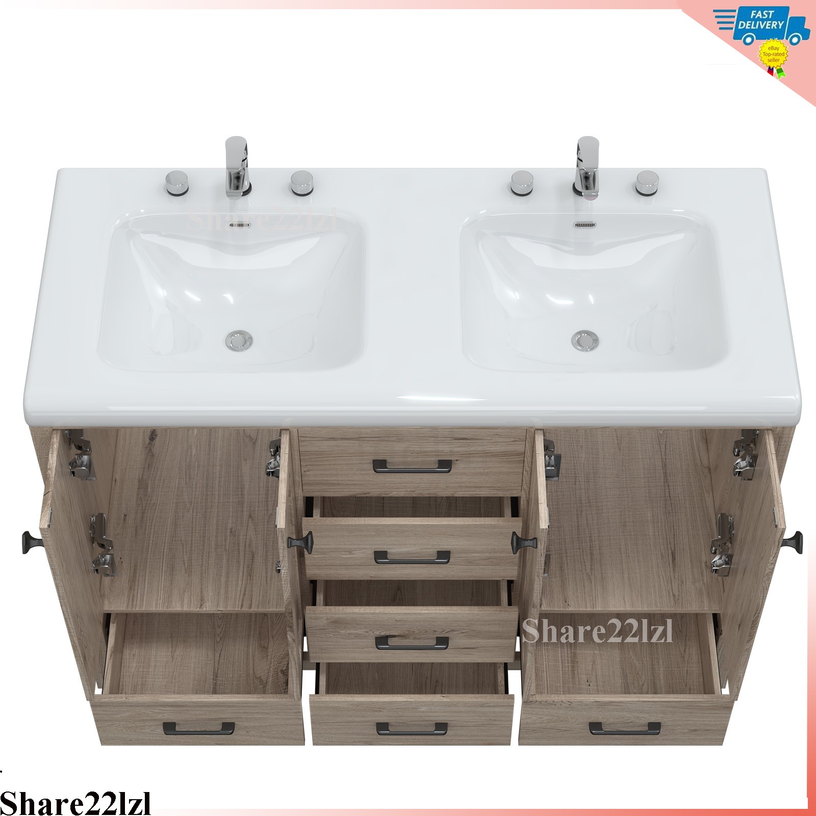 47″ Bathroom Vanity with Double Sink Combo Storage Cabinet w/ Doors and Drawers