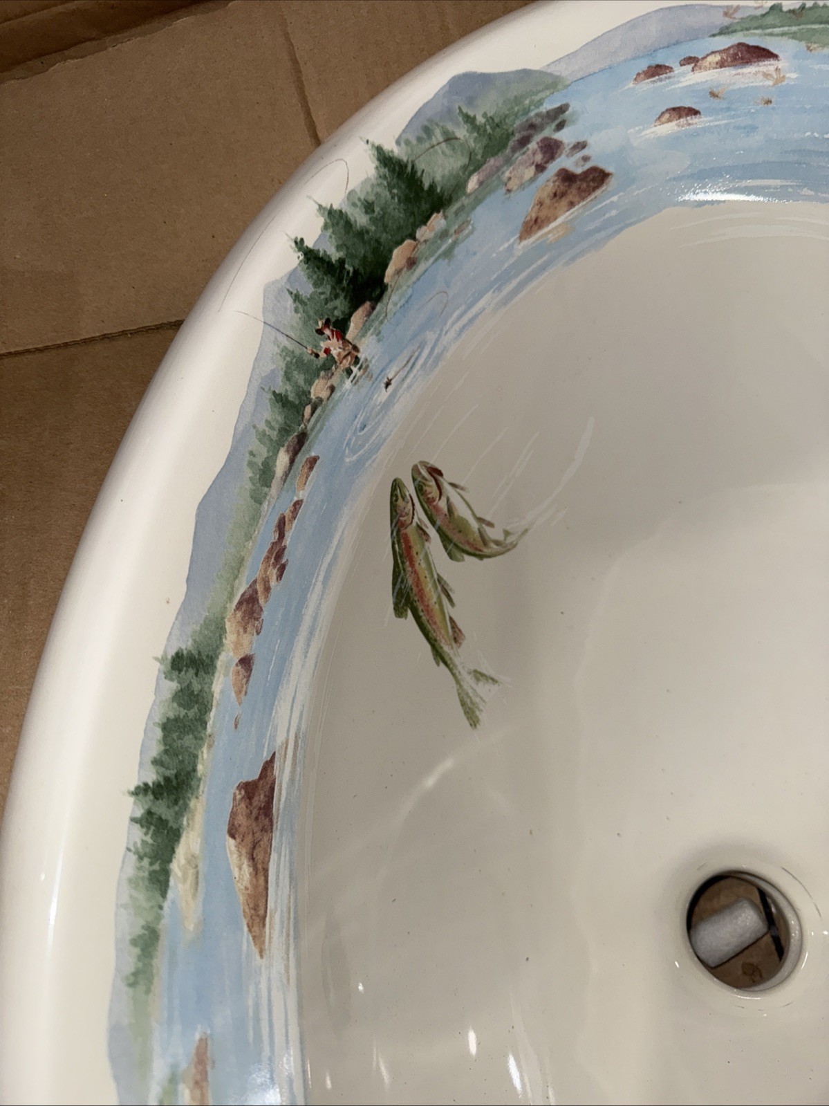 Kohler K-14274-RF-96 The Rod and the Fly design on Centerpiece SINK, BISCUIT