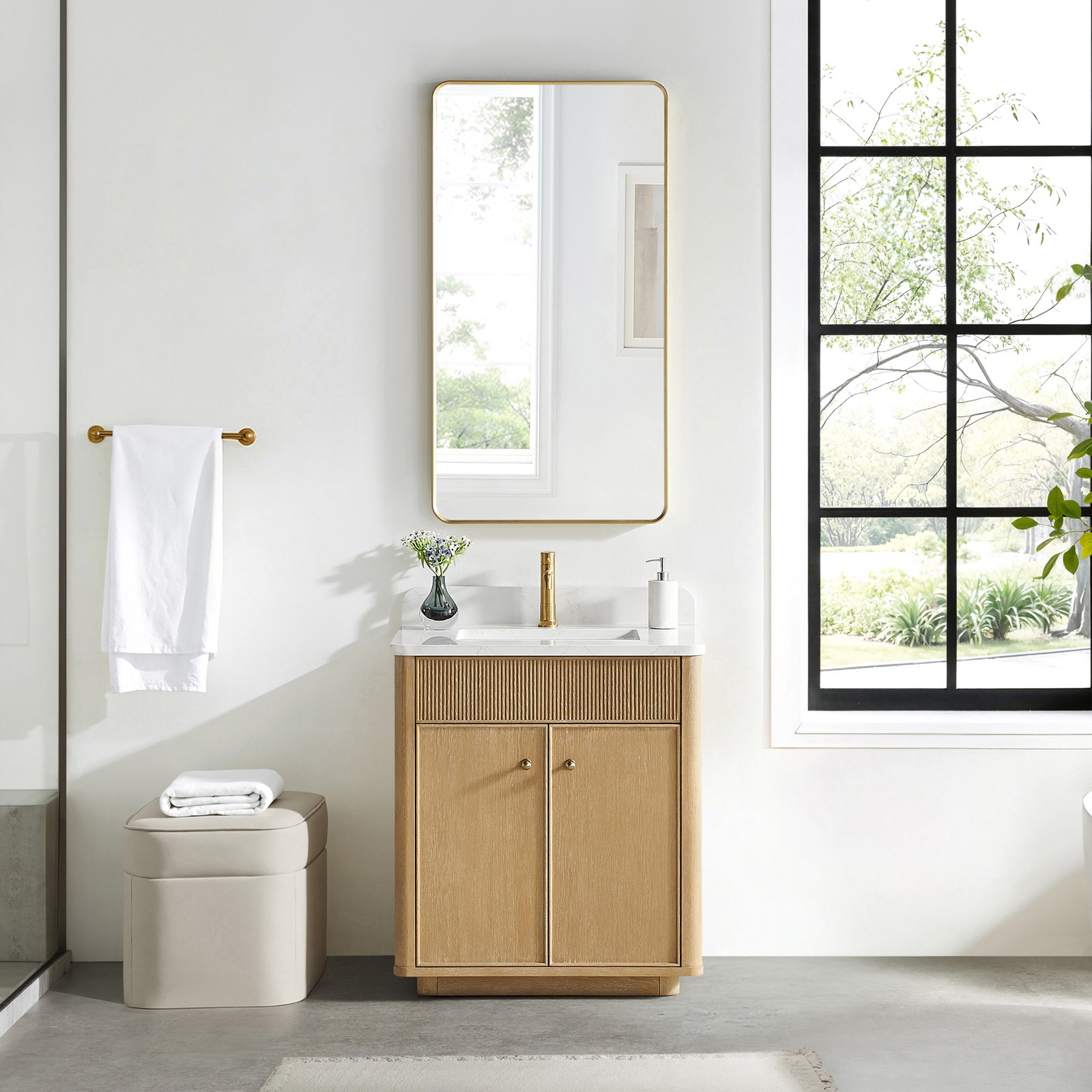 Zogno 30″ Solid Wood Single Bath Vanity in Washed Ash Gray with White Stone Top