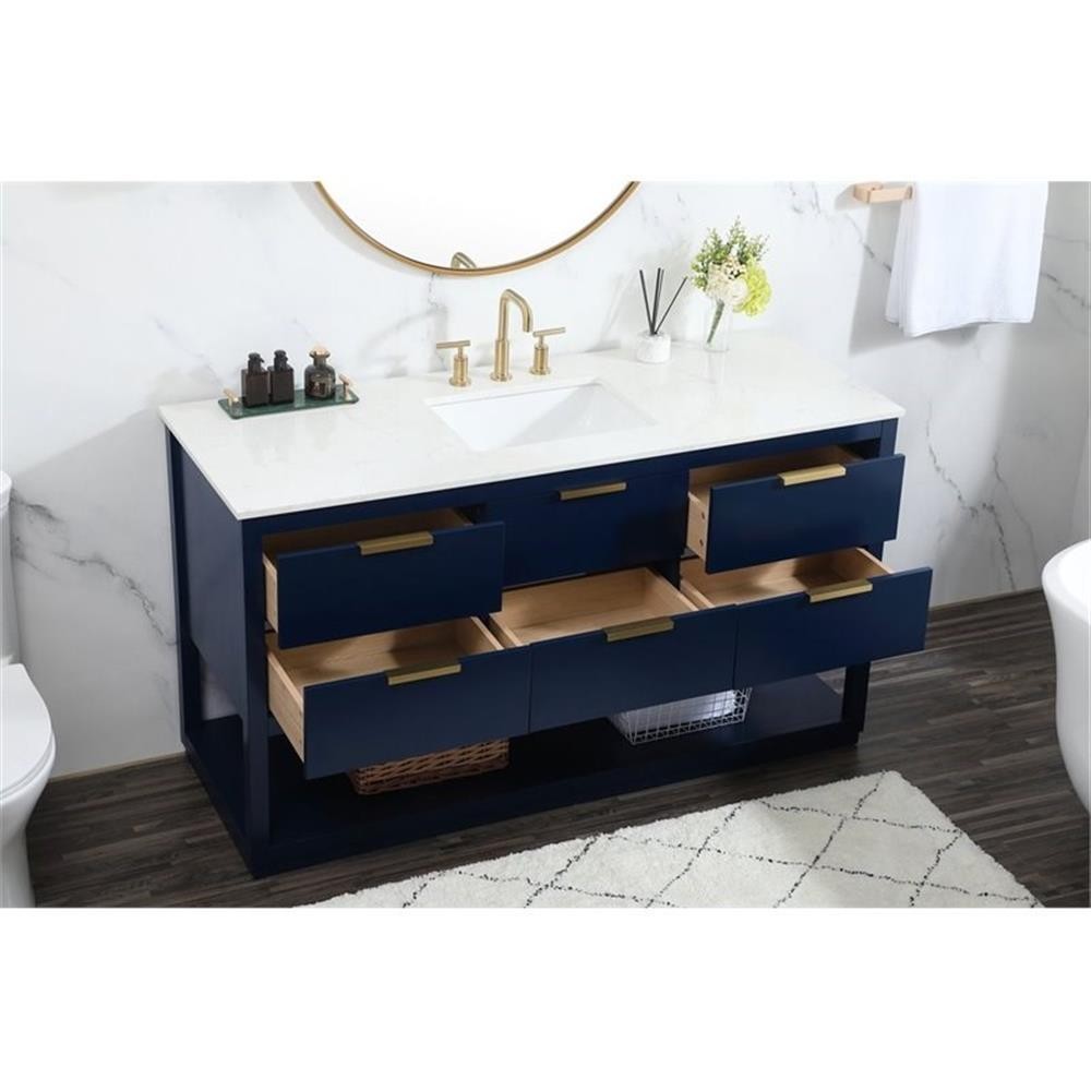 Elegant Decor Larkin 60″ Solid Wood MDF Single Bathroom Vanity in Blue Finish