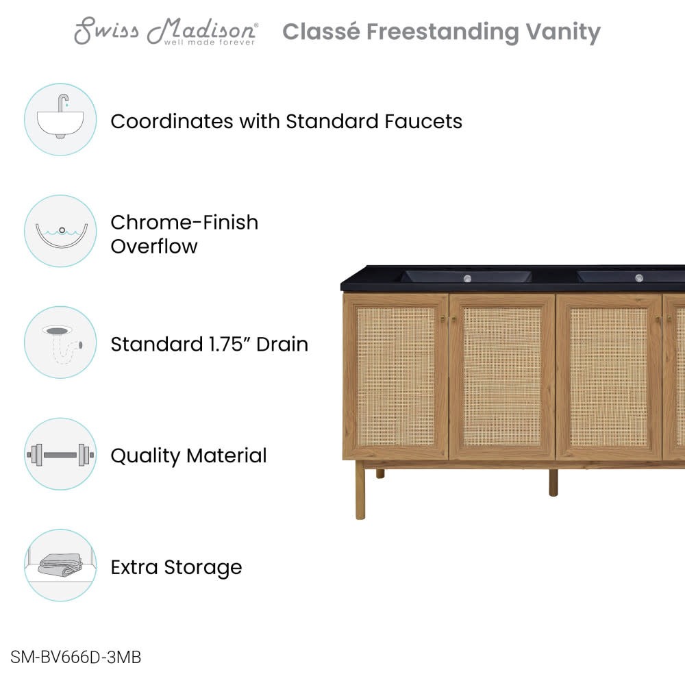 Swiss Madison SM-BV666D-3MB Classe 60″ – Golden Oak / Matte Black