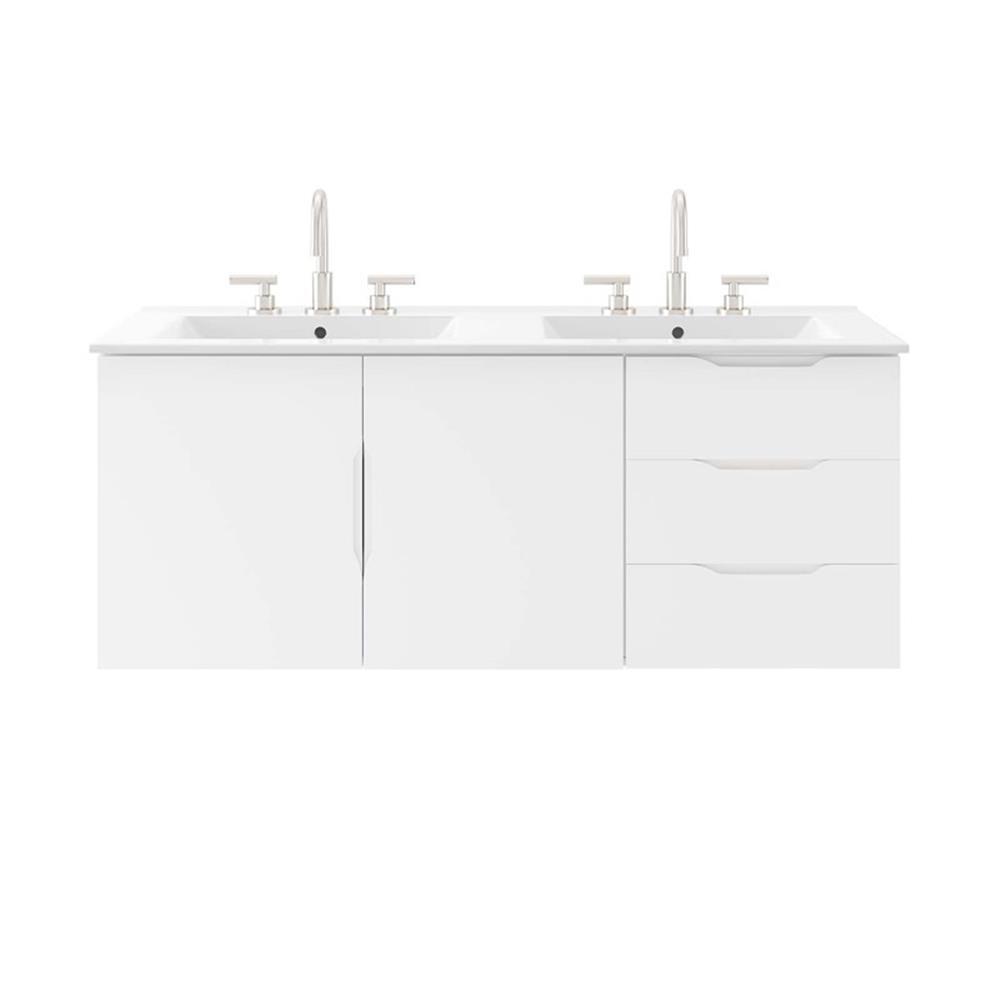 Modway Vitality Modern Wood/Ceramic Double Sink Bathroom Vanity in White