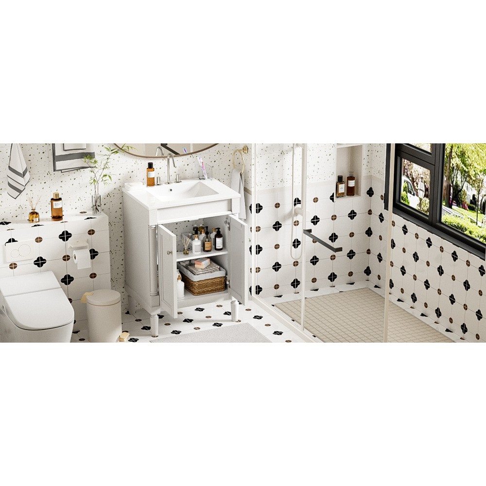 24” Bathroom Vanity with Top Sink, 2-Tier Modern Bathroom Storage Cabinet