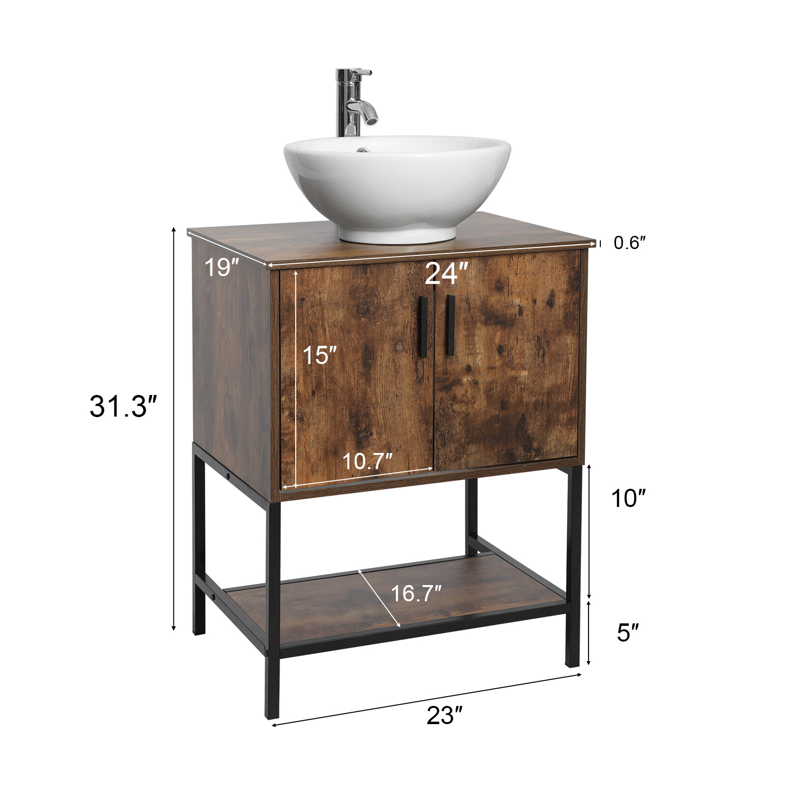 24″ Bathroom Vanity Cabinet Combo Organizer Top Vessel Sink W/ Faucet Drain Hose
