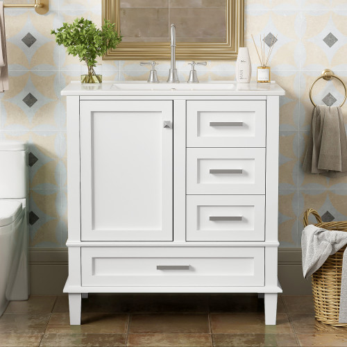 High-Quality Bath Vanity With Sink Solid Wood Frame 30”Bathroom Vanity Sink