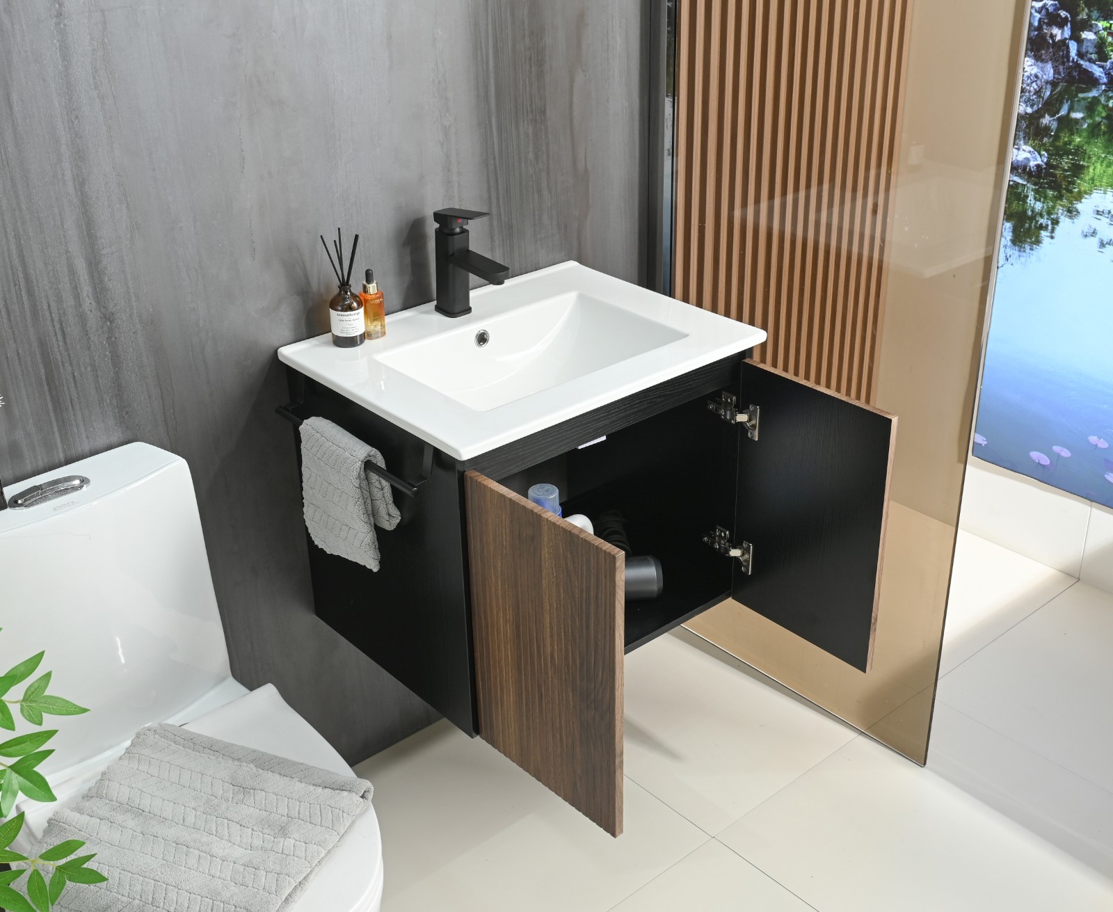 Goodyo 24 in Bathroom Vanity with Sink, Floating Wall-mount Cabinet with 2 Doors