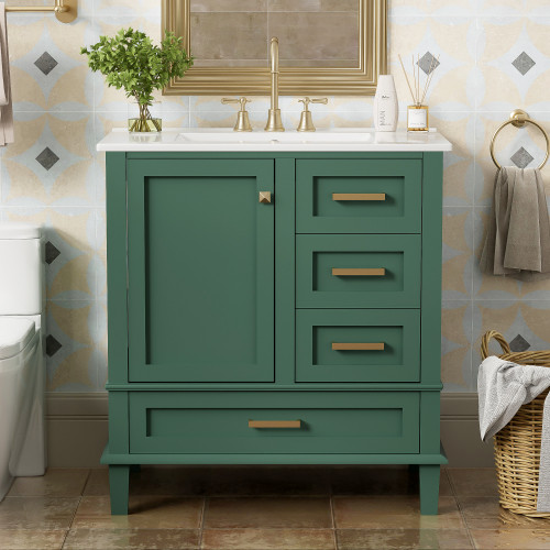 High-Quality Bath Vanity With Sink Solid Wood Frame 30”Bathroom Vanity Sink